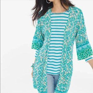 Chicos Open Front Knit Cardigan 3/4 Sleeve Print Sweater Size 3 Petite Size 16P